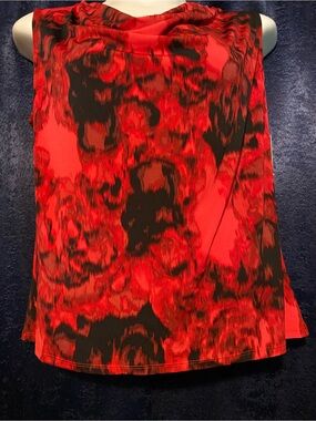 Ellen Tracy Red and Black Abstract Print Sleeveless Blouse XL